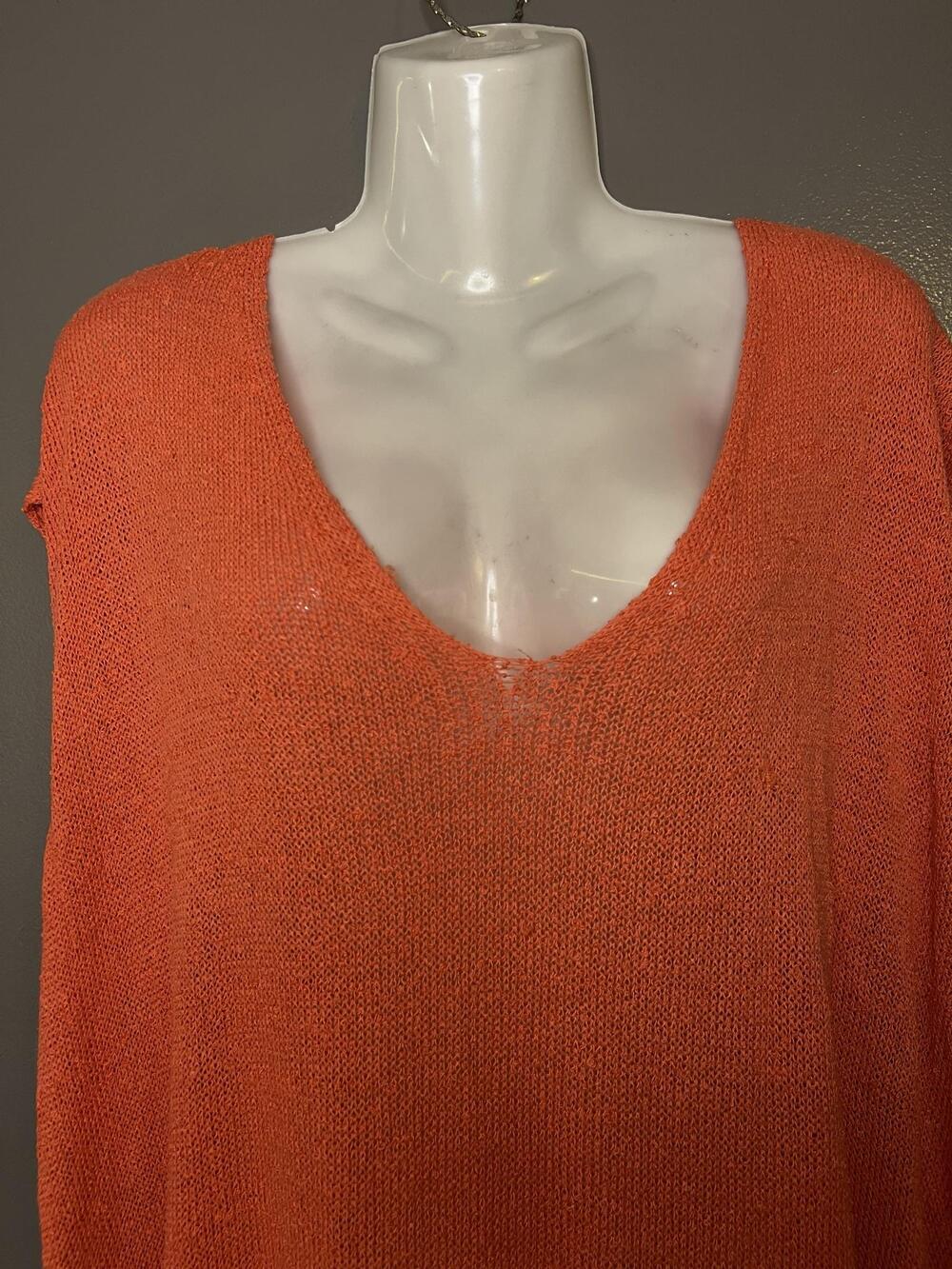 Free People Sweater Tunic Womens Medium Orange Open Knit V Neck Sleeveless Boho
